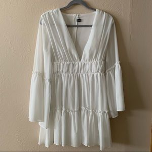 White Flowy Deep-V Dress